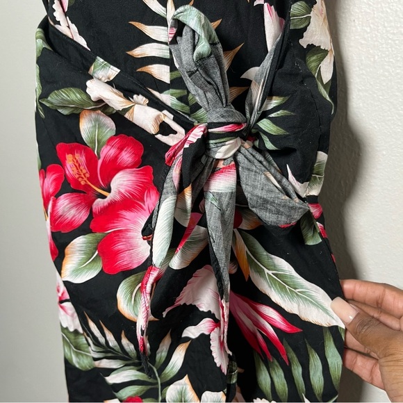 VTG 90s Women Dress XS Lily Cat Halter Neck Vacation Resort Front Wrap Black Red - Picture 2 of 8